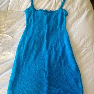 SKIMS Blue Slip Lace Dress (see through)
